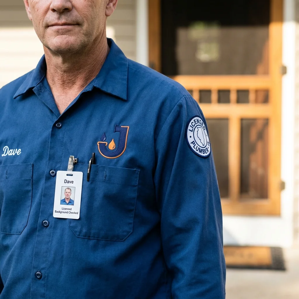 Licensed plumber showing ID badge in New Vienna, OH