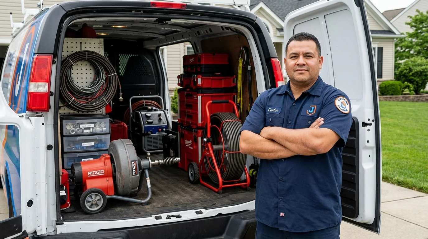 Professional drain cleaning equipment and Johns Plumbing LLC plumber in New Vienna