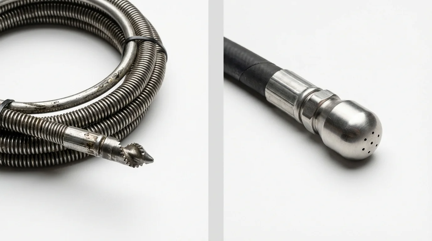 Drain snake cable and hydro jetting nozzle used for drain cleaning in New Vienna, OH