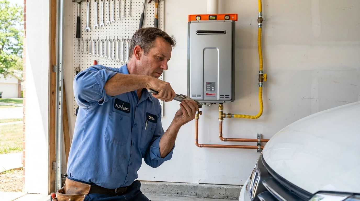 Tankless water heater installation by a Johns Plumbing LLC plumber in New Vienna